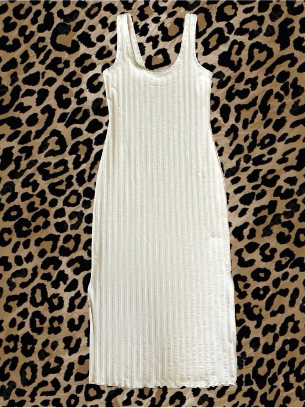 aerie Ivory Ribbed Tank Midi Dress